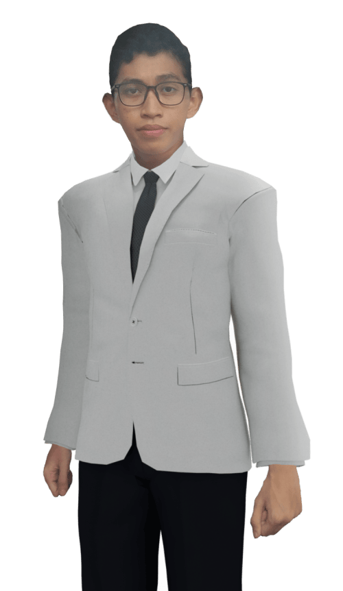 Photo of me in a white suit from an eye level angle