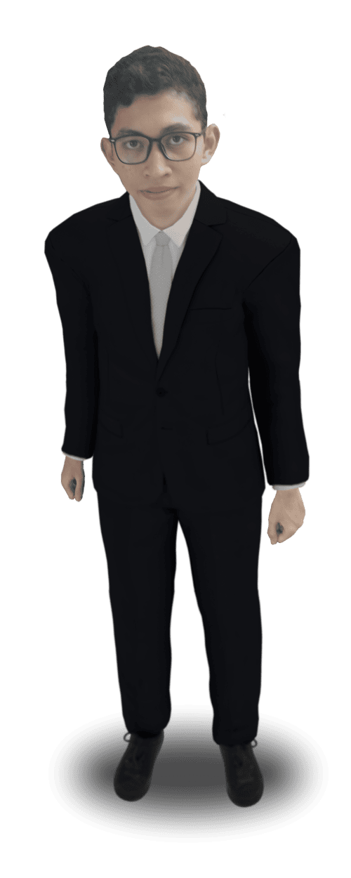An image of Adit in a suit standing and taken from a high angle view